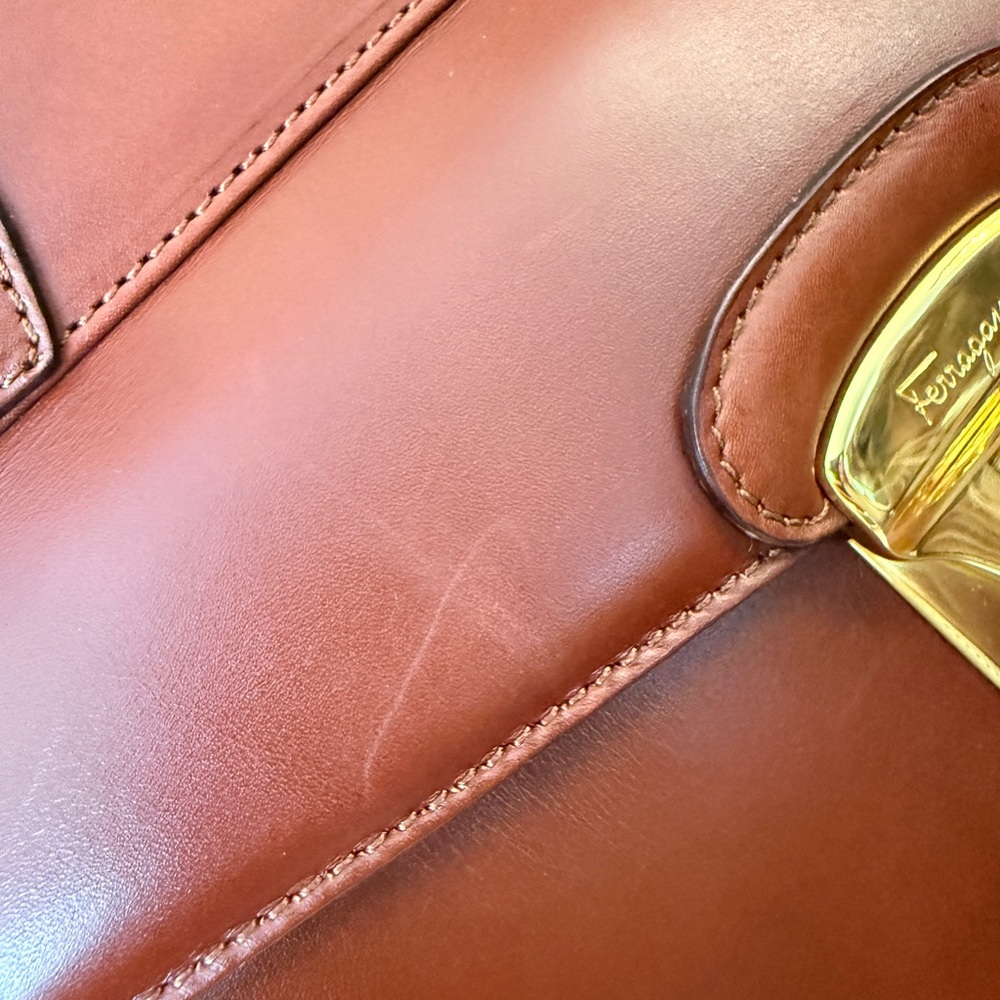 Salvatore Ferragamo Studded Brown Leather Satchel Bag with Gold Hardware - Picture 12 of 17